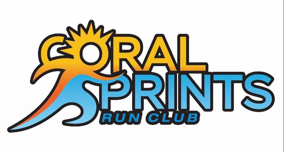 Logo of Coral Prints Run Club with a stylized runner design on a white background